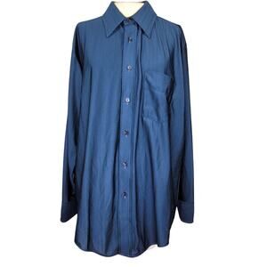 Vintage 70s Blue Button Down Shirt Size Large